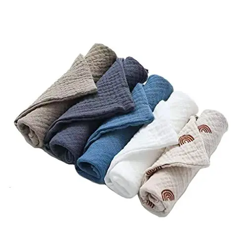 Produktbild: JSGHGDF 5 Stück quadratische Babyhandtücher aus Baumwolle für Säuglinge, Waschlappen, Waschlappen, Waschlappen, Taschentuch, Fütterung, Blaue Serie, M