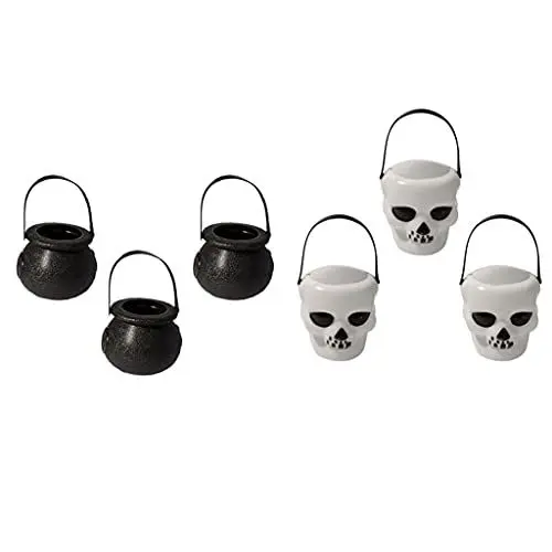 Produktbild: JSGHGDF 6 x Halloween-Süßigkeitenhalter, Hexenkessel, Eimer, Wasserkocher, Weiß/Schwarz, M