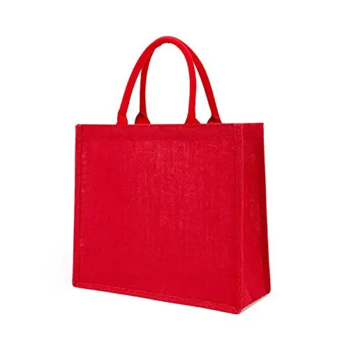 Produktbild: JSGHGDF Damen Jutetasche, groß, wiederverwendbar, mit Griffen, Einkaufstasche, Handtasche, Strand, Reisen, Maße: 36 x 32 x 14 cm, Medium
