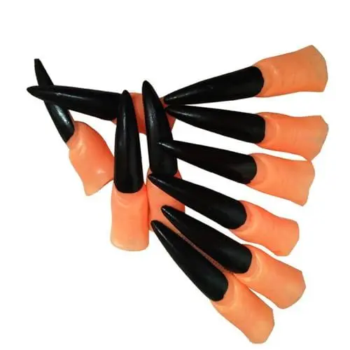 Produktbild: JSGHGDF Halloween Hexenfinger Horror Schwarz Lange Nägel Gefälschte Fingernägel Hexennase Cosplay Requisiten für, Schwarzer Nagel, 8 x 2 cm, M