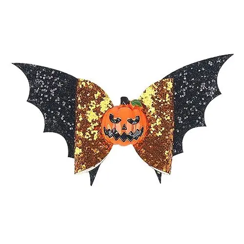 Produktbild: JSGHGDF Halloween Schleife Haarnadeln Halloween Haarschleifen Clip Fledermaus Muster Boutique Clip Halloween Haarspange Zubehör für, Schwarz / Orange, M