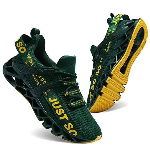 Produktbild: JSLEAP Herren Laufschuhe Turnschuhe Sportschuhe Sneaker Running Tennis Schuhe Atmungsaktiv Leichtgewichts Freizeitschuhe Straßenlaufschuhe 2 Dunkelgrün,44 EU/270 CN