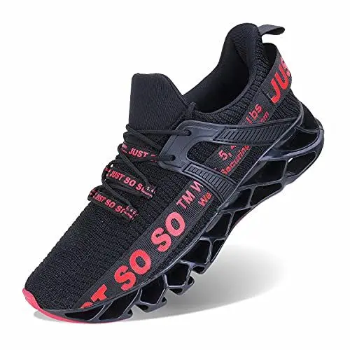 Produktbild: JSLEAP Herren Laufschuhe Turnschuhe Sportschuhe Sneaker Running Tennis Schuhe Atmungsaktiv Leichtgewichts Freizeitschuhe Straßenlaufschuhe 2 Schwarz Rot,40 EU/250 CN
