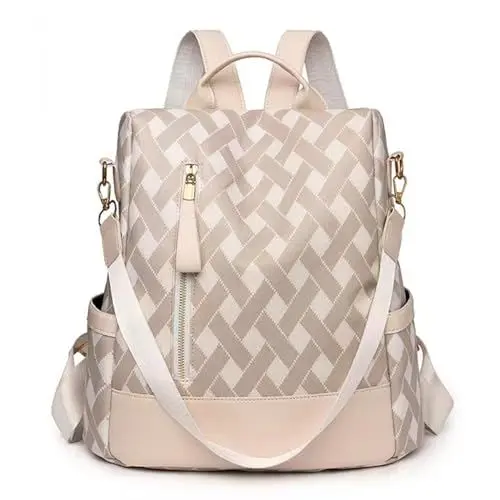 Produktbild: JSNOM Damen Rucksack Elegante Wasserdichte: Rucksack Damen Casual Kleine Daypack für Universität Schule Einkaufen Arbeit (Beige)