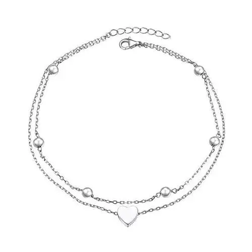 Produktbild: JSNOM Fußkettchen für Damen Herz Layered: Fußkettchen Verstellbar Doppelte Stabil Gold, Geschenk Fußkette Fussketten für Mädchen Tochter Freundin Frauen (Silber)
