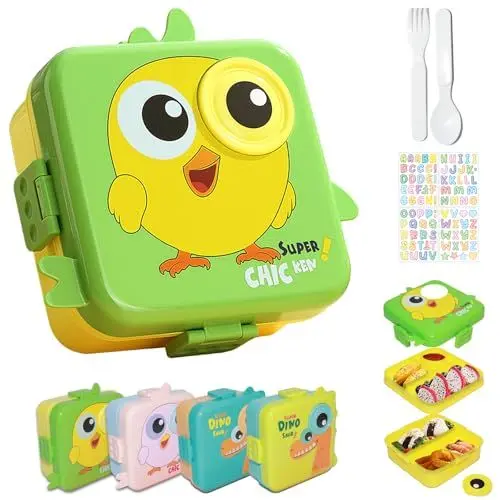 Produktbild: JSTC Brotdose Kinder mit Fächern,Lunchbox Bento Box Kinder,Jausenbox für Kindergarten Mädchen Jungen,Personalisiert Snackbox für Schule Kindergarten Ausflüge,Mikrowellengeeignet Auslaufsicher.