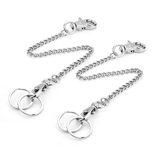 Produktbild: JSUOEO Hosen Kette, 2 Stück Brieftasche Kette schlüsselketten Punk-Schlüsselanhänger Schlüsselkette Hose Edelstahl Hosen Kette mit Karabinerhaken Panzerkette Hosenkette für Portemonnaie Schlüssel