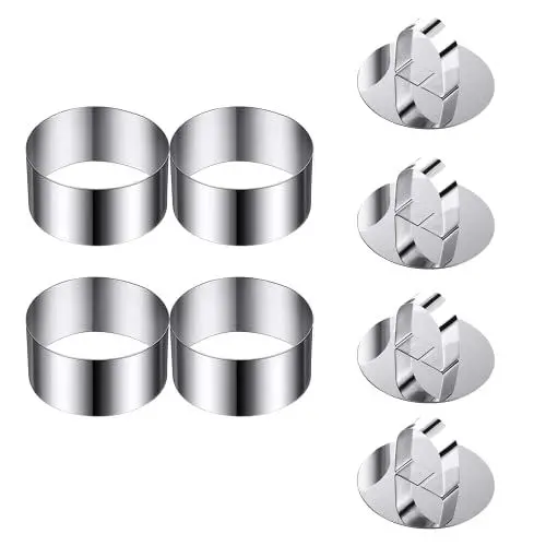 Produktbild: JSUOEO Kuchenringe Set, 4 Stück Verdickte Edelstahl Kuchenring Kleine Tortenringe Set Dessert Formen Dessert Speiseringe Edelstahl dessertringe Für Dessert-Gebäckmousse Kuchen Schimmel