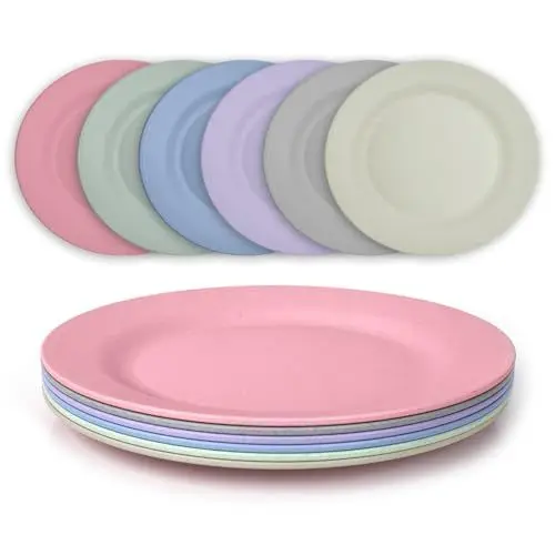 Produktbild: JSYMJSY Teller Set, 6Teilig 28cm Groß Speiseteller Bruchfest, Plastik Essteller Mehrweg, Camping Teller, Leicht, Kunststoff BPA-Frei, Mikrowellenfest Spülmaschinenfest, Bunt