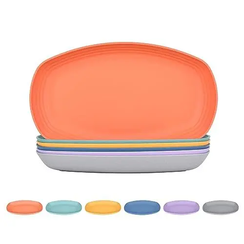 Produktbild: JSYMJSY Teller Set Kunststoff, 6Teilig 29.5cm Oval Speiseteller Bruchfest, Essteller Plastik Mehrweg, Sicher Leicht Plate für Esszimmer RV Party Picknick Camping, Mikrowellenfest, 6 Farben
