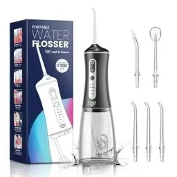 Produktbild: JTF Munddusche Kabellos, 300ML Elektrischer Zahnreiniger Zahndusche Waterflosser 4 Modi & 5 Düsen, USB-C Wiederaufladbare, IPX7 Wasserdicht Testsieger für Zähne, Zahnfleisch und Zahnpflege
