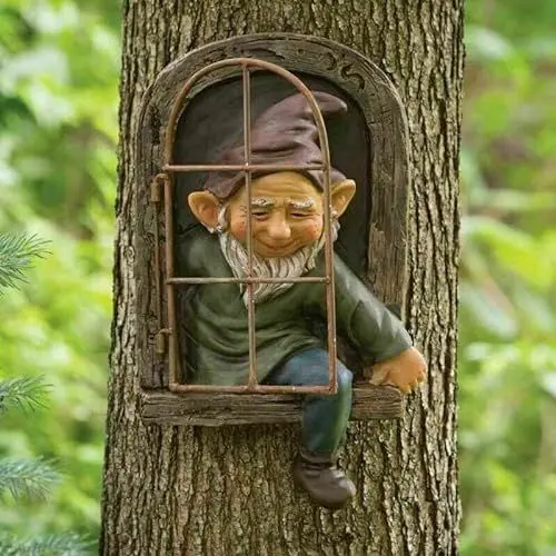 Produktbild: JTZXJJX Elf Out The Door Tree Hugger, Gartenstatue Zwerg Harz Zwerg Figur, Hängende Gartenzwerge Baum Zwerg Dekoration für Terrasse Rasen Ornament (Männer)