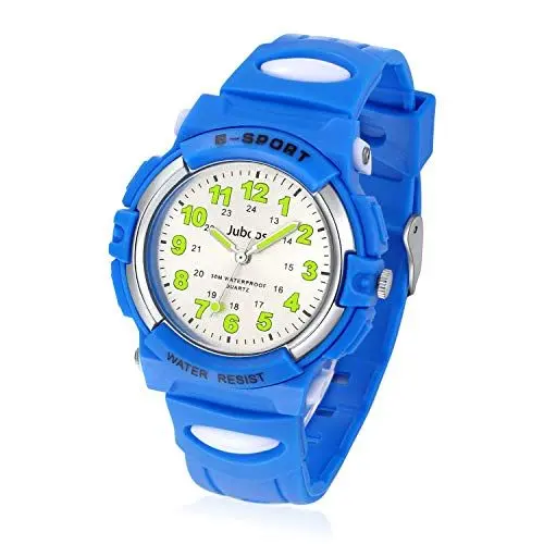 Produktbild: Juboos Kinderuhr Jungen Mädchen Analog Quartz Uhr mit Armbanduhr Kautschuk Wasserdicht Outdoor Sports Uhren-JU-001 (Blau)