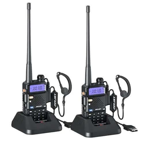 Produktbild: JUCJET 5R Walkie Talkies Rechargeable for Adults, Langstrecken Funkgerät für Erwachsene mit 128 Speicherkanäle, VOX, USB-Ladestation, Kopfhörer (Schwarz, 2 Stück)