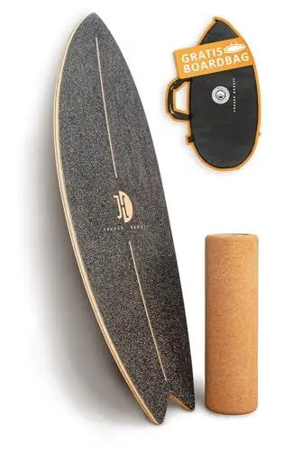 Produktbild: JUCKER HAWAII Surf Balanceboard Ocean Rocker Black | Balance Board mit einmaligem Rocker Shape | Balance Board aus Holz inkl. Korkrolle | Surf Balanceboard