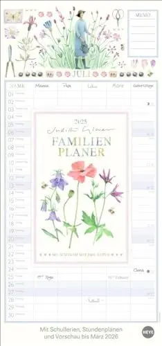 Produktbild: Judith Glover: Familienplaner 2025: Familienkalender mit 5 Spalten. Liebevoll illustrierter Familien-Wandkalender mit Schulferien. Hübscher Wandplaner 2025. (Familienplaner Heye)