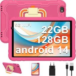 Produktbild: JUEDUR Kinder Tablet 10 Zoll Android 14, 5G WiFi | 22GB+128GB (1TB TF) | Elterliche Kontrolle | 8000 mAh | Octa-Core | 5MP+8MP | mit Kindgerechte Hülle Eva Schutzhülle + 360° drehbarer Bügel -Rot