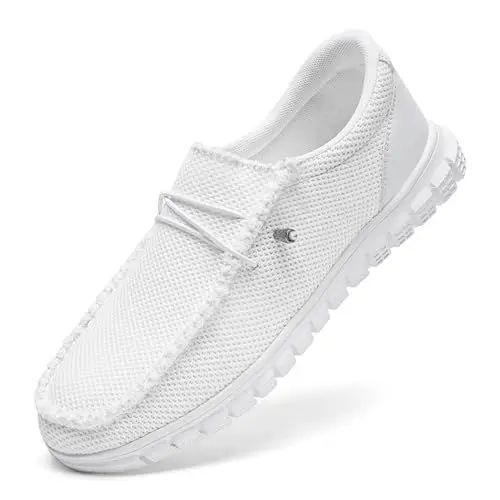 Produktbild: JUEQIBAA Herren Schuhe Freizeitschuhe Bootsschuhe Walkingschuhe Bequem Slip-On Für Herren Lässig Leicht rutschfest Die Bootsschuhe Der Männer Weiß Größe EU 41
