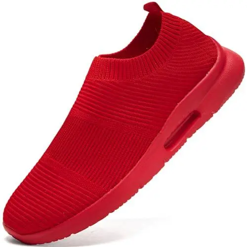 Produktbild: JUEQIBAA Herren Sneakers Laufschuhe Turnschuhe Sportschuhe Slip on Schuhe Fitness Sporthalle Freizeitschuhe Atmungsaktiv Joggingschuhe Rot 46