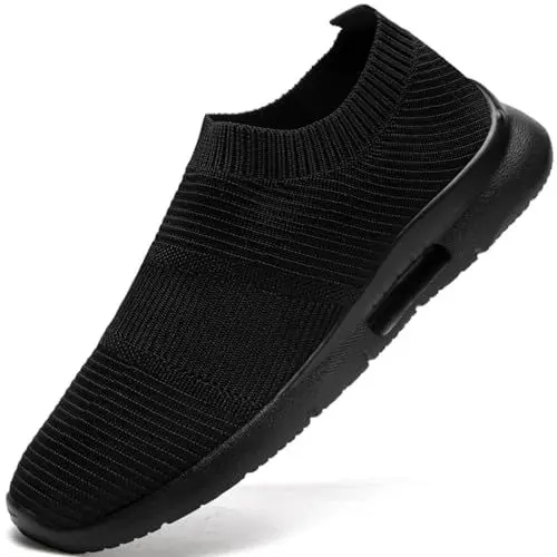 Produktbild: JUEQIBAA Slip on Sneaker Herren Turnschuhe Sportschuhe Laufschuhe Atmungsaktiv Joggingschuhe Straßenlaufschuhe Outdoor Walkingschuhe Schwarz 45