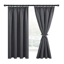 Produktbild: JuFang Vorhänge gardinen mit kräuselband verdunklungsvorhänge thermovorhang kälteschutz gardinen Wohnzimmer vorhänge Schlafzimmer Vorhang Dunkelgrau 2er Set 175x140 cm(HöhexBreite)