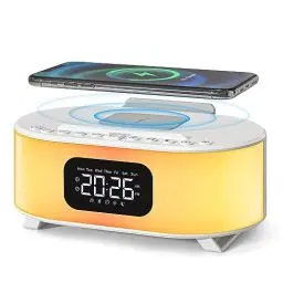 Produktbild: Jugendcx Wecker Digital mit Ladestation, 18W Kabelloses Schnell-Ladegerät mit Adapter und Kabel, Digitaler Wecker mit Licht, Bluetooth Speaker 5.0,Snooze,Dual Alarms,12 Natural Soun für Frauen,Männer