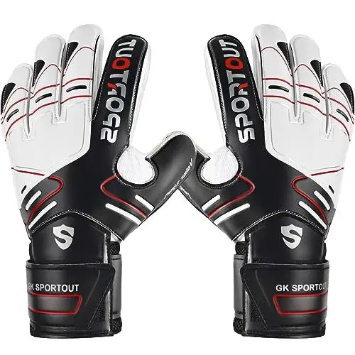 Produktbild: Sportout Torwarthandschuhe, Fußballhandschuhe mit Fingersave, Torwarthandschuhe Kinder,Herren mit rutschfeste 4mm Latex, Torwart Handschuhe für Kinder, Erwachsene und Jugendliche (Black, 8)
