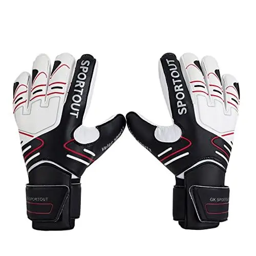 Produktbild: Sportout Torwarthandschuhe, Fußballhandschuhe mit Fingersave, Torwarthandschuhe Kinder,Herren mit rutschfeste 4mm Latex, Torwart Handschuhe für Kinder, Erwachsene und Jugendliche (Black, 5)