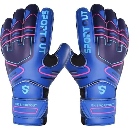 Produktbild: Sportout Torwarthandschuhe, Torwarthandschuhe Kinder,Herren mit rutschfeste 4mm Latex, Torwart Handschuhe für Kinder,Fußballhandschuhe mit Fingersave,Erwachsene und Jugendliche (Dark Bluer, 5)