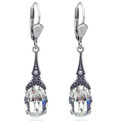 Produktbild: Jugendstil Ohrringe Silber Markenkristalle Crystal Ohrhänger NOBEL SCHMUCK