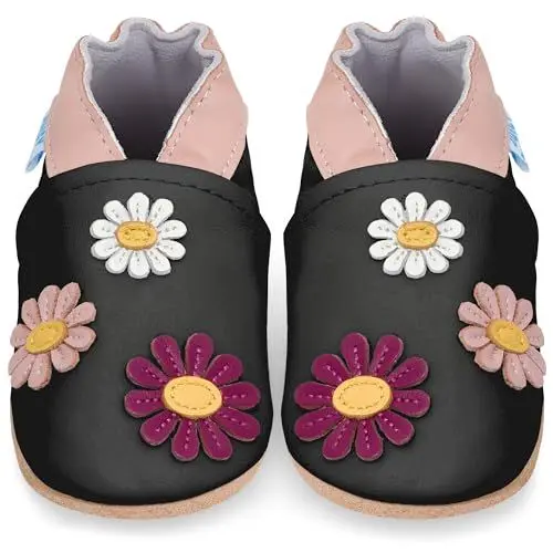 Produktbild: Juicy Bumbles - Weicher Leder Lauflernschuhe Krabbelschuhe Babyhausschuhe mit Wildledersohlen. Junge Mädchen Kleinkind- Gr. 12-18 Monate (Größe 22/23)- Blumen