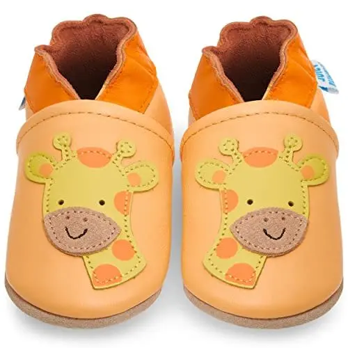 Produktbild: Juicy Bumbles - Weicher Leder Lauflernschuhe Krabbelschuhe Babyhausschuhe mit Wildledersohlen. Junge Mädchen Kleinkind- Gr. 12-18 Monate (Größe 22/23)- Giraffe