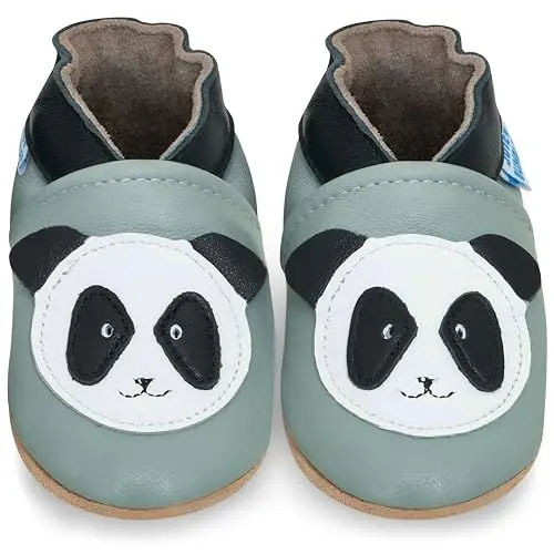 Produktbild: Juicy Bumbles - Weicher Leder Lauflernschuhe Krabbelschuhe Babyhausschuhe mit Wildledersohlen. Junge Mädchen Kleinkind- Gr. 12-18 Monate (Größe 22/23)- Panda