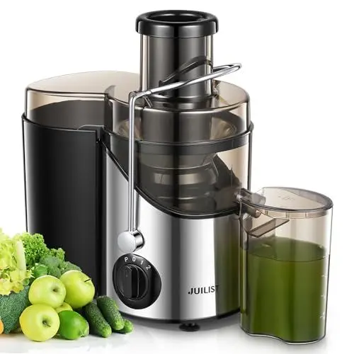 Produktbild: JUILIST Entsafter Gemüse und Obst, 65 mm Einfüllschacht, 3 Einstellungen, Mit Reinigungsbürste, Leicht zu Reinigen