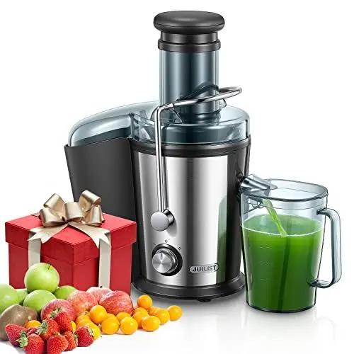 Produktbild: Juilist Entsafter Gemüse und Obst, 800W Saftpresse mit 75MM Einfüllöffnung, Einfach zu Reinigen, Edelstahl 2 Geschwindigkeitsstufen Entsafter mit Bürste & Rezept