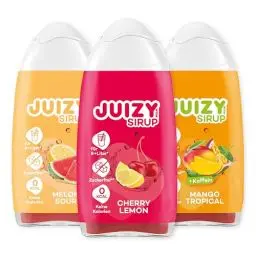 Produktbild: JUIZY WOW Sirup Zuckerfrei | 3 x 65ml Fruity-Mixed - Bis 36L Natürlicher Getränkesirup | Zero Kalorien | Vegan 3er Bundle - Melon Sour, Mango Tropical, Cherry Lemon | More Juice - Less Calories