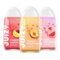 Produktbild: JUIZY WOW Sirup Zuckerfrei | 3 x 65ml Mixed - Bis 36L Natürlicher Getränkesirup | Zero Kalorien | Vegan 3er Bundle - Pink Grapefruit, Cherry Lemon, Peach Passionfruit | More Juice - Less Calories
