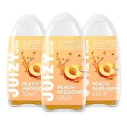 Produktbild: JUIZY WOW Sirup Zuckerfrei | 3 x 65ml Peach Passionfruit Geschmack - Bis 144L Natürlicher Getränkesirup | Zero Kalorien | Vegan | Getränkekonzentrat Fertiggetränk | More Juice - Less Calories