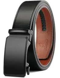 Produktbild: JUKMO Gürtel Herren, Ledergürtel Ratsche Automatikschließe, 35mm Breit Gürtel (Achteck - Schwarz, M-91cm to 105cm Taille Verstellbar (Länge 125cm))