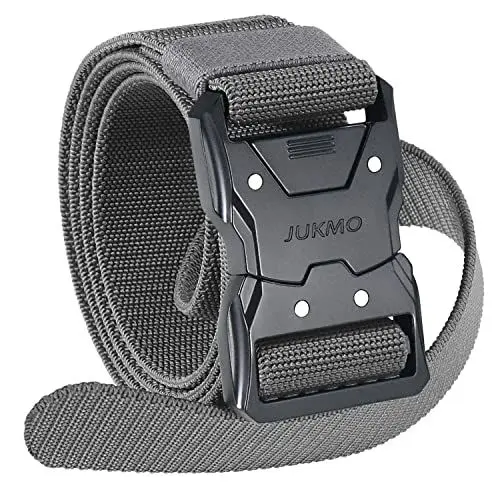 Produktbild: JUKMO Schnellverschluss Taktischer Gürtel, Militär Wandern 3,8cm Arbeit Gürtel mit Schwere Sicherheitsgurt Schnalle (L-für Taille 106cm-115cm (Länge 135cm), Grau)