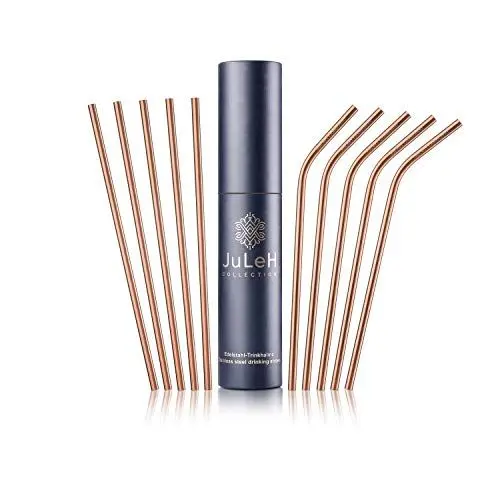 Produktbild: JuLeH Collection 10er Strohhalme Edelstahl in Rosé Gold keine Strohhalme Plastik Strohhalme wiederverwendbar Metallstrohalme sind spülmaschinenfest Trinkhalme Edelstahl in edlen Geschenkbox