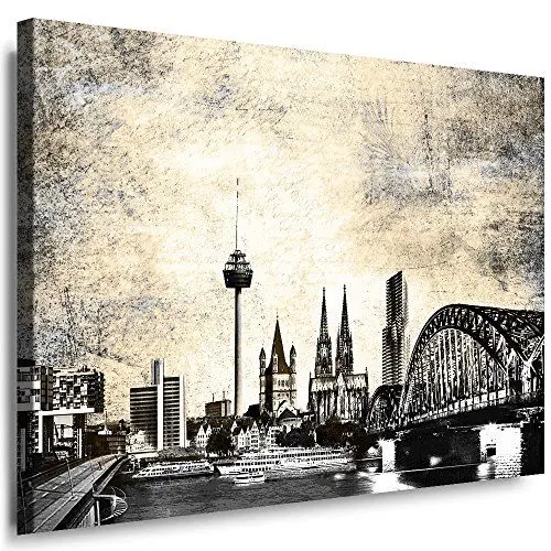 Produktbild: Julia-Art Leinwandbilder Skyline - Bild Köln - Wandbild fertig gerahmt - 70 mal 50 cm XXL Kunstdruck - Stadt Leinwand Motive - verschiedene Varianten Ko-01-17