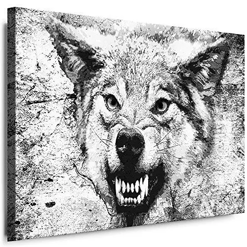 Produktbild: Julia-Art Leinwandbilder Tiere - Bild Wolf - Wandbild fertig gerahmt - 120 mal 80 cm XXL Kunstdruck - Raubtiere Leinwand Motive - Verschiedene Varianten ti-01-20