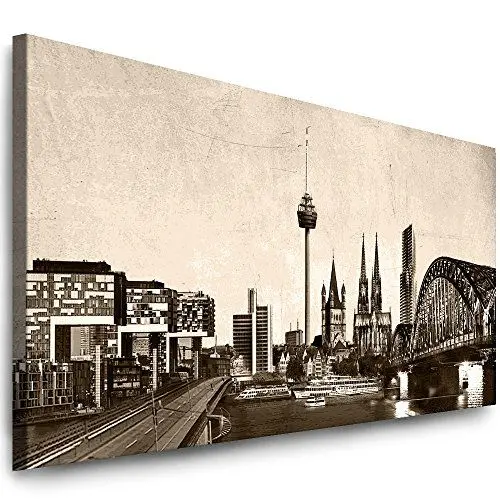 Produktbild: Julia-Art Leinwandbilder - 200 mal 80 cm Panorama Bild Köln Stadt Skyline - Wandbild fertig gerahmt - Kunstdruck XXL Leinwand - verschiedene Varianten Kö-01-10
