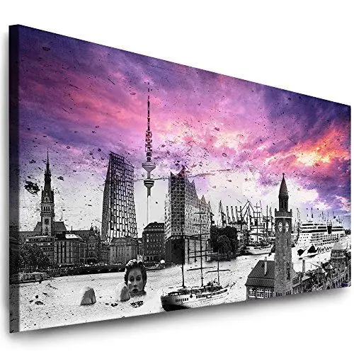 Produktbild: Julia-Art Leinwandbilder - 80 mal 30cm Bild Hamburg Skyline, Stadt Wandbilder sind fertig gerahmt - Verschiedene Motive - Kunstdrucke XXL Panorama Ha-01-1
