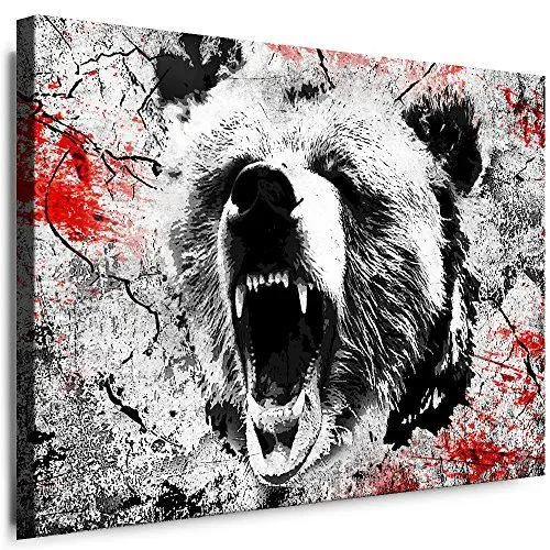 Produktbild: Julia-Art - WANDBILD BÄR Bild 120 mal 80 cm Leinwand auf Rahmen, Wand Bilder Leinwandbild XXL Kunstdrucke Waldtiere, Raubtier Attacke Motive Verschiedene Varianten BR-01-6