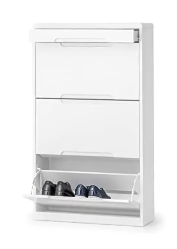 Produktbild: Der Julian Bowen Manhattan Schuhschrank in hochglänzendem Weiß mit Schublade ist eine elegante und moderne Aufbewahrungslösung