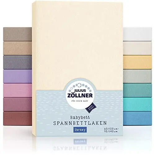 Produktbild: Julius Zöllner Jersey Spannbettlaken für Baby- & Kinderbett, 100% Jersey-Baumwolle, OEKO-TEX Standard 100 zertifiziert, Größe: 60x120cm / 70x140cm, 1er Pack, ecru