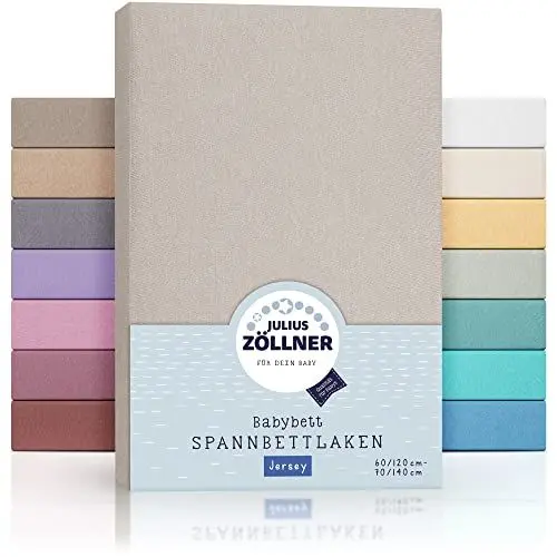 Produktbild: Julius Zöllner Jersey Spannbettlaken für Baby- & Kinderbett, 100% Jersey-Baumwolle, OEKO-TEX Standard 100 zertifiziert, Größe: 60x120cm / 70x140cm, 1er Pack, taupe