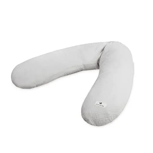 Produktbild: Julius Zöllner Musselin Stillkissen ca. 190 cm | Füllung 42 Liter EPS-Mikroperlen | Made in Germany | Bezug aus 100% Baumwollmusselin | Oeko-TEX® Standard 100 | Grau